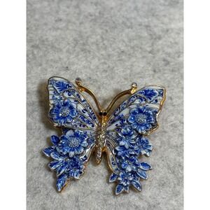 #63. Blue & White Floral Butterfly Brooch
